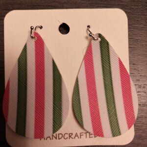 XMAS RED & GREEN FAUX LEATHER TEARDROP EARRINGS